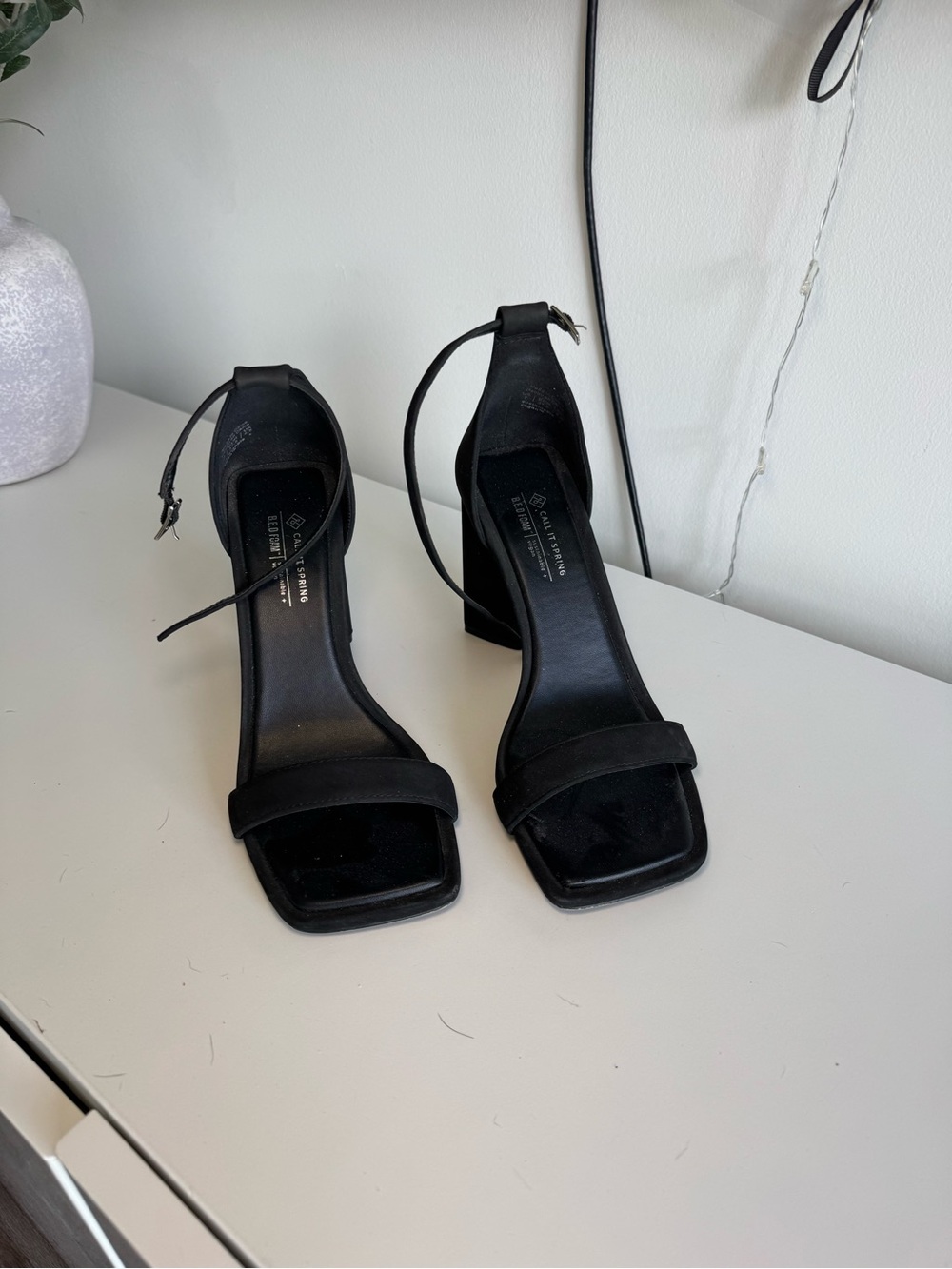 Call It Spring Black Ankle-Strap Block Heel Sandals